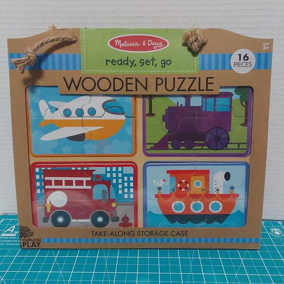Melissa and Doug Wooden Puzzle 16 Pieces Age 2+ Ready Set Go Vehicles BRAND NEW - Picture 1 of 5